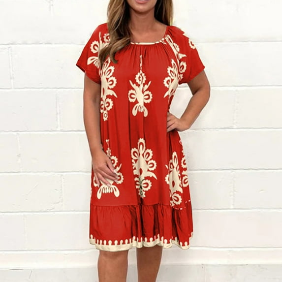 Ayolanni Women's Holiday Party Dresses Red Boho Short Sleeve Midi Dresses Young Adult Dresses Women S