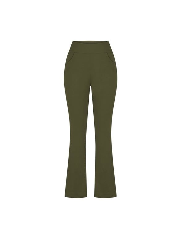 Women's Pants in Store Flare-Leg Jegging Army Green Solid Elastic Band Leggings Womens Pants Petite Capri L