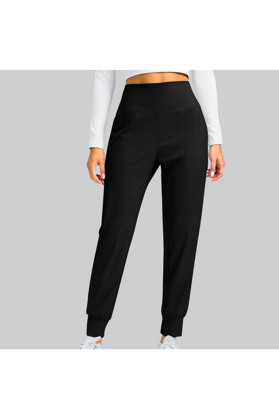 Women's Pants on Petite Cuffed Black Solid High Rise Elastic Sweatpants Ladies Pants Plus Size XL