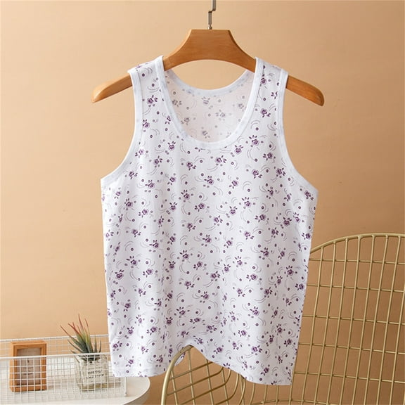 Ayolanni Women's Shirt Cotton Purple Floral Print Round Neck Tank Tops Shirts for Girls XL