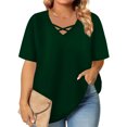 thumbnail image 1 of Ayolanni Women's Shirts Army Green Plus Size Short Sleeve V-Neck Solid T-Shirts Girls Shirts 4x, 1 of 6