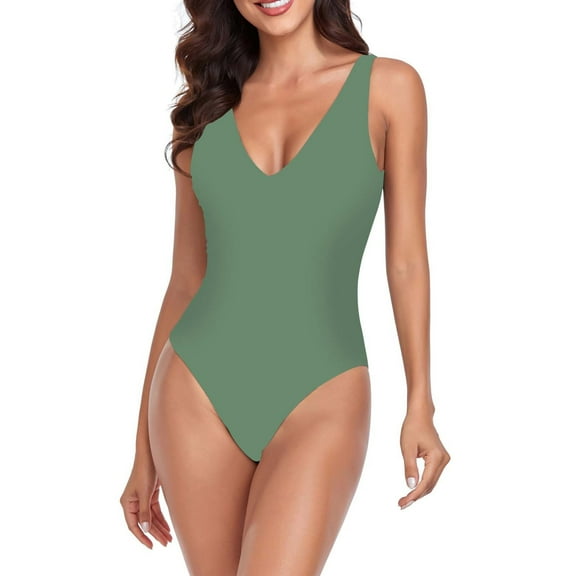 Ayolanni Women's Swimsuits Green Deep V-Neck Graphic Wetsuit One-Piece Swimsuits Pre Teen Swimwear L