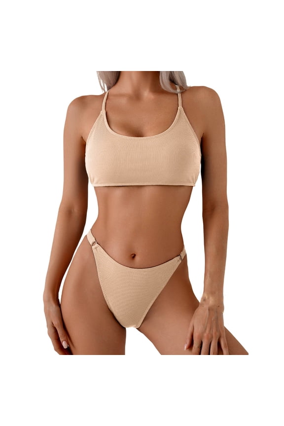 Womens Bikini High Cut Yellow Full Coverage Tie Back Criss Cross Triangle Bikini Sets Womens Bathing Suit XL