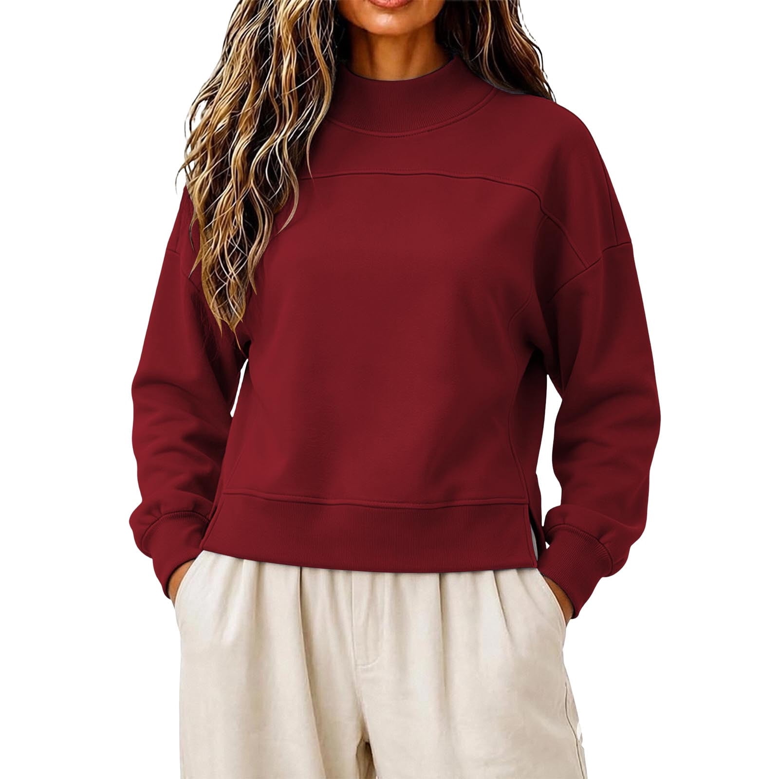 Ayolanni Womens Cropped Sweatshirts Long Sleeve Mock Neck Solid