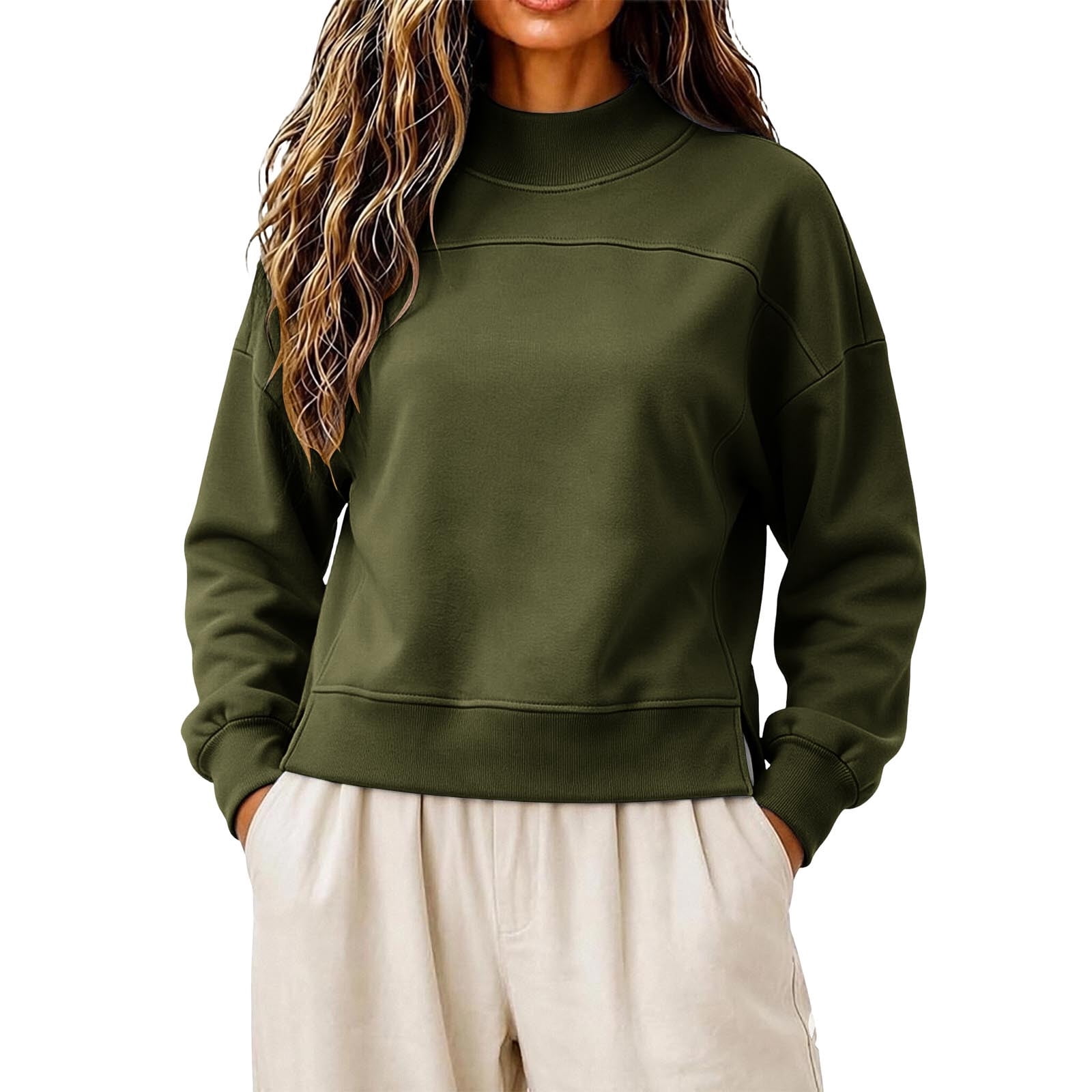 トップス Ennoy Round Neck Pullover Ayolanni Womens Cropped Sweatshirts Long Sleeve Mock Neck Solid
