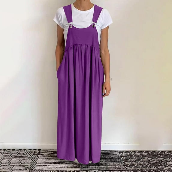 Ayolanni Womens Dresses Plus Size Purple Pinafore Pinafore Solid Maxi Dresses Ladies Dresses L