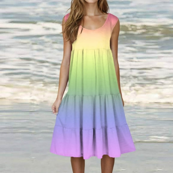 Ayolanni Womens Dresses Plus Size Spring Beach Yellow Ombre Sleeveless Vacation Dresses Casual Dresses for Ladies 4x