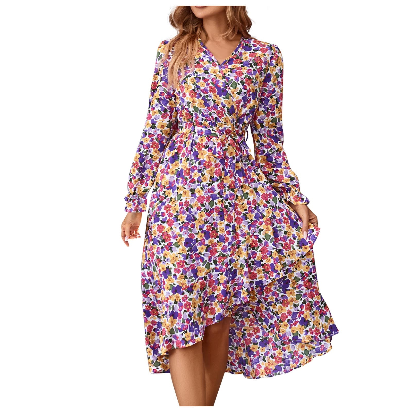 Scoop Sleeveless Knee-Length Printed Floral Christmas Dresses for Girls