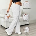 thumbnail image 1 of Ayolanni Womens Pants Jogging Hiking Solid Straight Leg Pants White Drawstring Elastic Waist Slim Cargo Pants with Pockets XL, 1 of 7