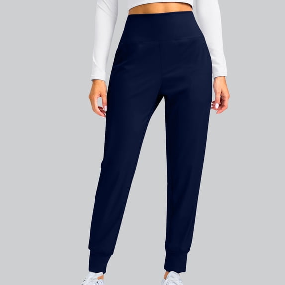 Ayolanni Womens Pants Petite Navy Cuffed High Rise Solid Elastic Sweatpants Women's Pants Jeans M