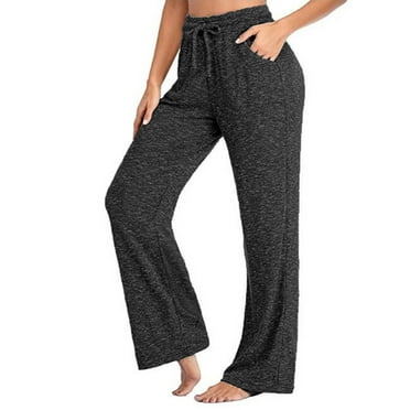 Ayolanni Womens Pants Petite Plus Size Wide-Leg Black Solid Elastic Band Sweatpants Ladies Pants Clearance L