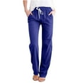 thumbnail image 1 of Ayolanni Womens Pants Petite Slim Straight Blue Cotton Linen Elastic Waist Drawstring Slacks Ladies Pants Plus Size L, 1 of 5