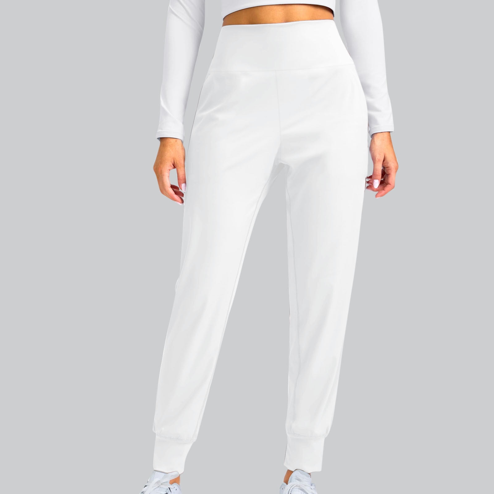 White cuffed joggers womens sale
