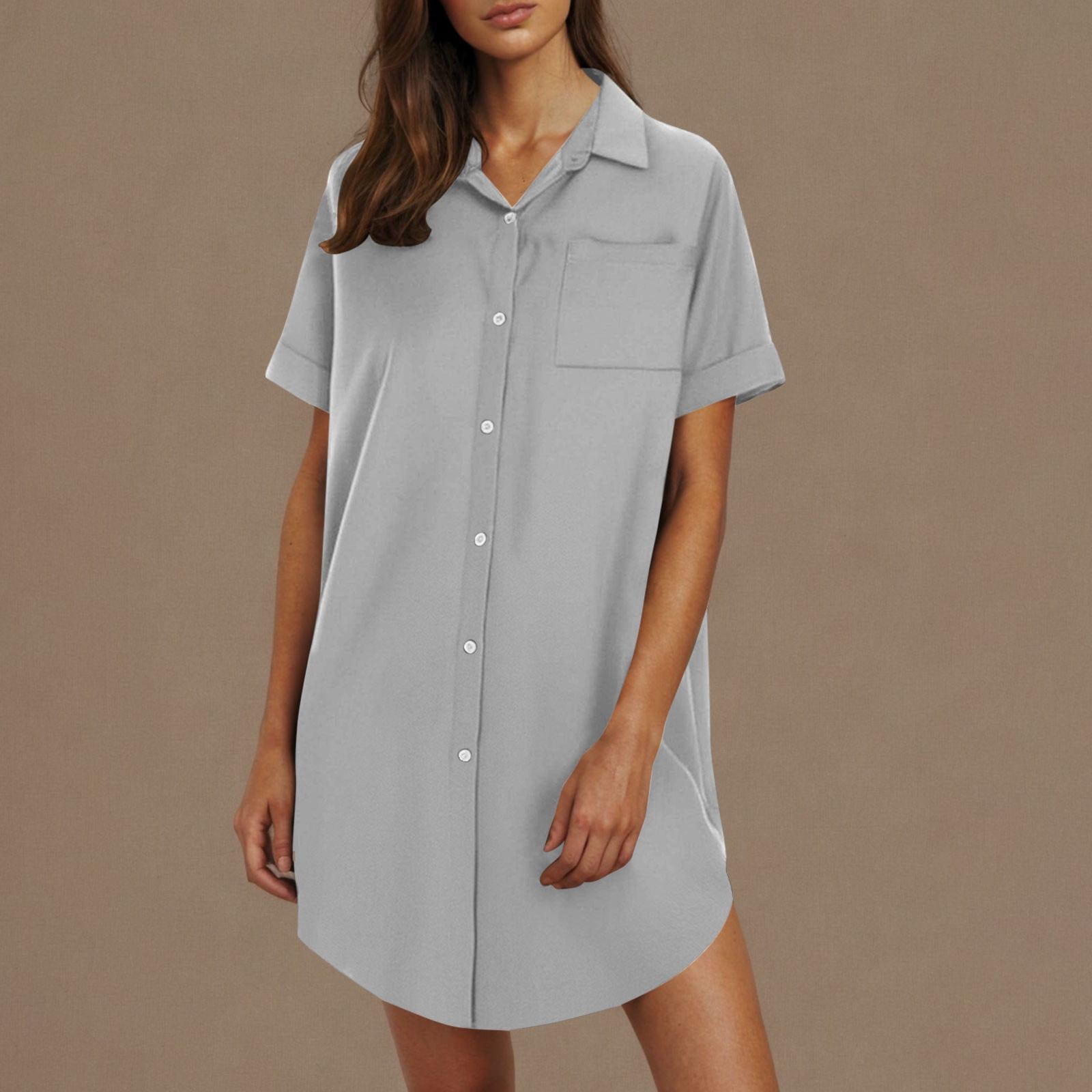 YUNHUI Women's Summer Short Sleeve Shirtdress - 100% Tencel Fabric, Belted, Button Front Dress - View #7