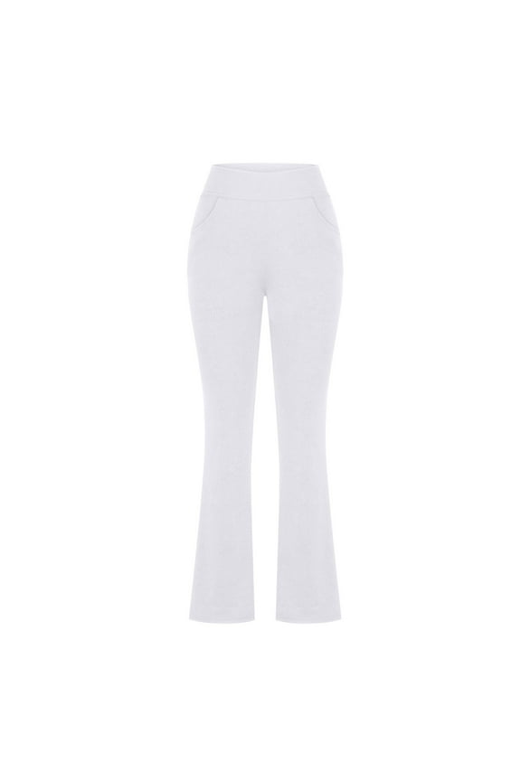 Womens Summer Pants Flare-Leg Jegging White Solid Elastic Band Leggings Pants for Women Jeans M