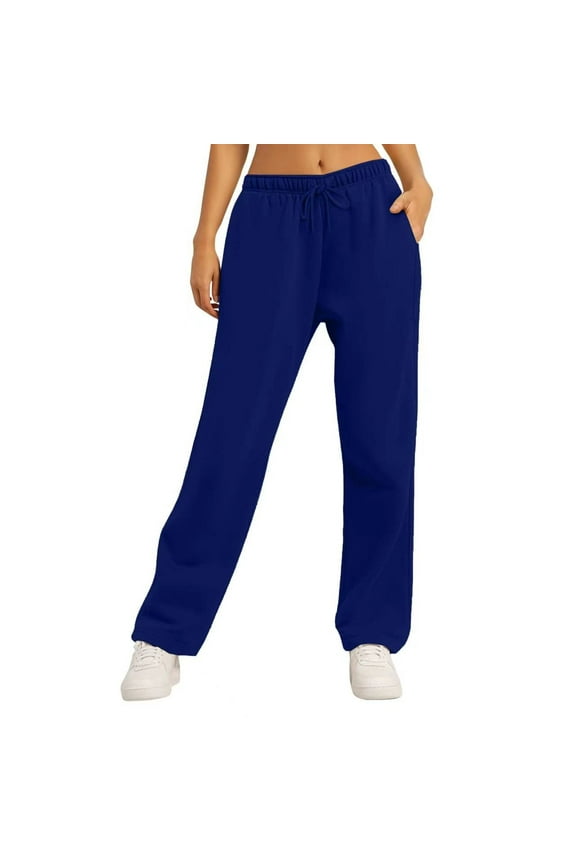 Womens Summer Pants Loose Dark Blue High Rise Drawstring Solid Athletic Pants Ladies Pants Petite L