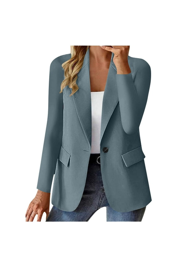 Work Blazer for Woman Open Front Fitted Gray Business Casual Button Dress Blazers Woman Coat and Jacket M