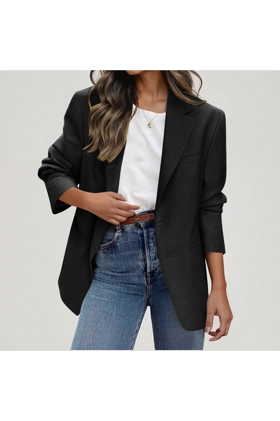 Work Blazers for Women Plus Size Black Fall Button up Fashion Lapel Collar Blazers Women Blazers & Jackets XXL