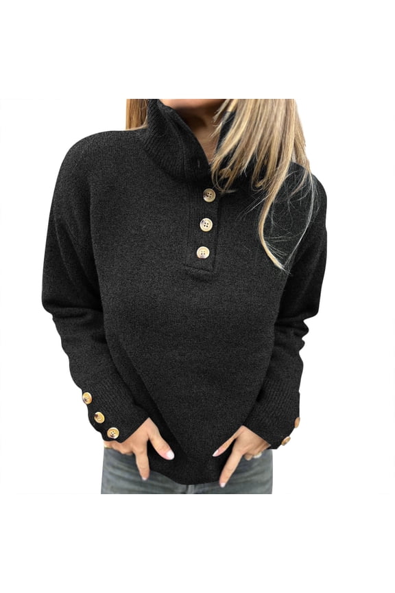 Work Womens Sweater Going out Business Black Shirts Button Cuff Turtleneck Classic Sweater Womens Sweatshirt S