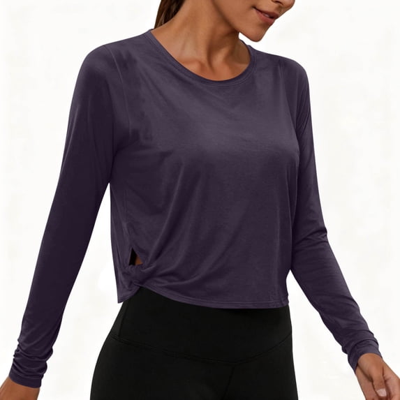 Ayolanni Workout Tops for Women Navy Sports Yoga Shirts Crew Neck Casual Long Sleeve Tops