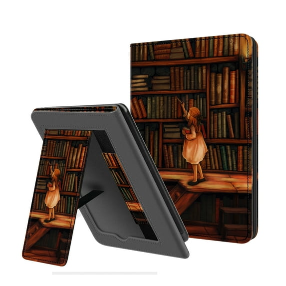 Ayotu Folding Case for All-New Kindle 10th Gen 2019 Release, with Auto Wake/Sleep, Lightweight Leather Hands-Free Stand Cover with Hand Strap (Not Fit Kindle Paperwhite), Library