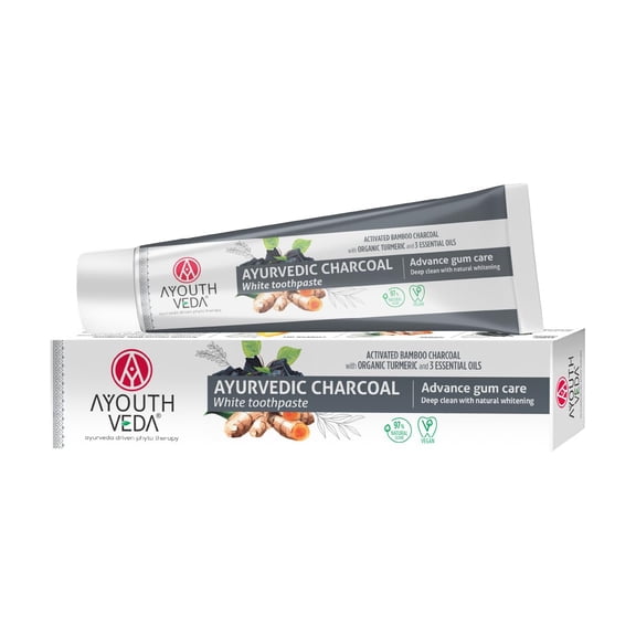 Ayouthveda Ayurvedic Charcoal Toothpaste - Organic Bamboo Charcoal for Natural Whitening & Gum Health, Non-Fluoride, Vegan, 100 g