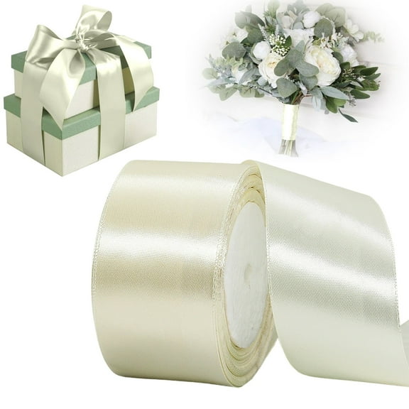 Ayprnig 2 In x 24 Yards Wrapping Ribbon Wide Ribbon Beige Ribbons for Crafts, Flower Bouquet, Hair Bows Making, Wreaths, Wedding Party Decoration Sewing Projects Ribbons for Crafts Ornament Ribbon