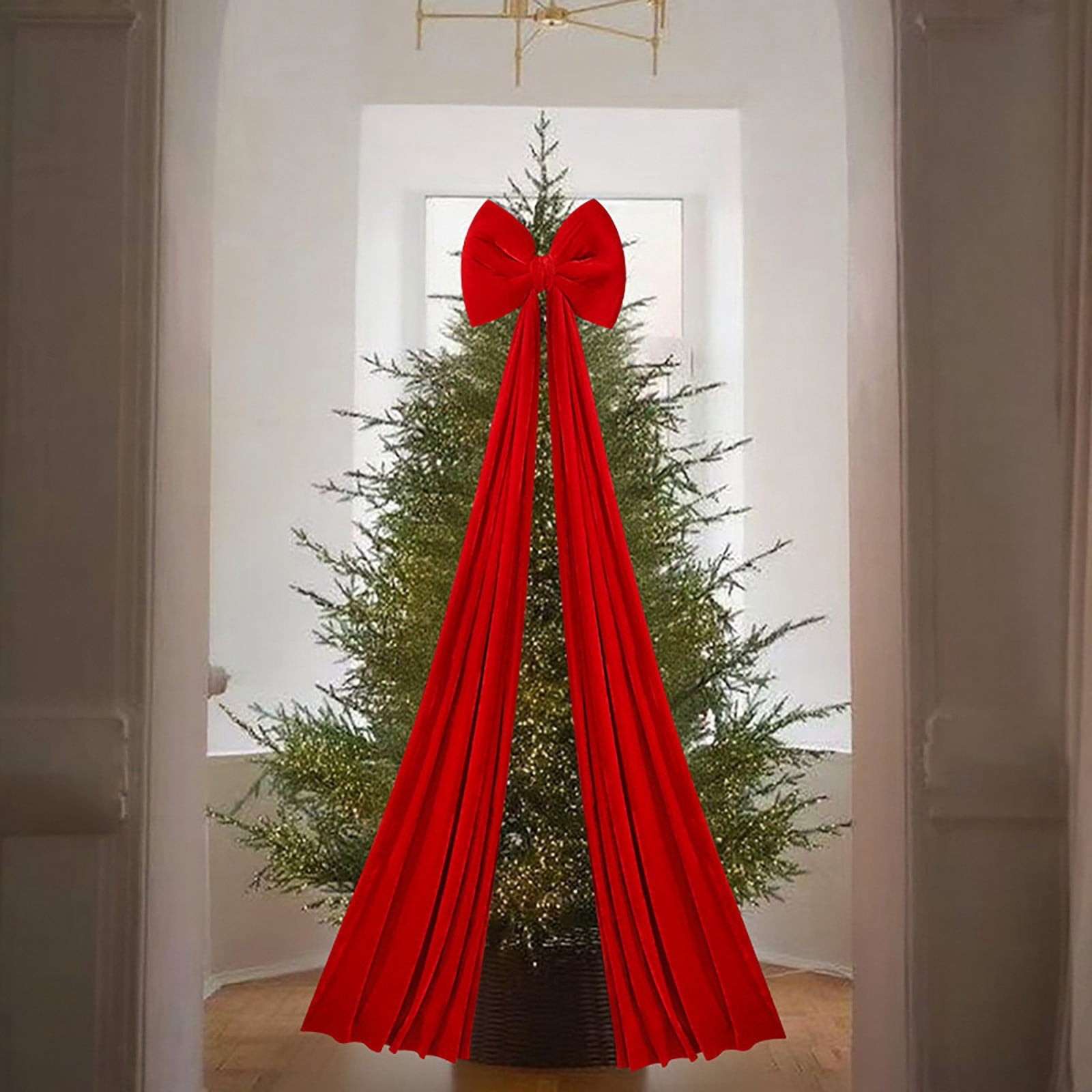 Ayprnig Christmas Decorations - 6.5 Ft Giant Christmas Bows, Christmas Velvet Bow For Tree Topper, Christmas Tree Bows For Christmas Tree, Wreath, Wall, Backdrop Decorations 15.7x78.7 Inch Red