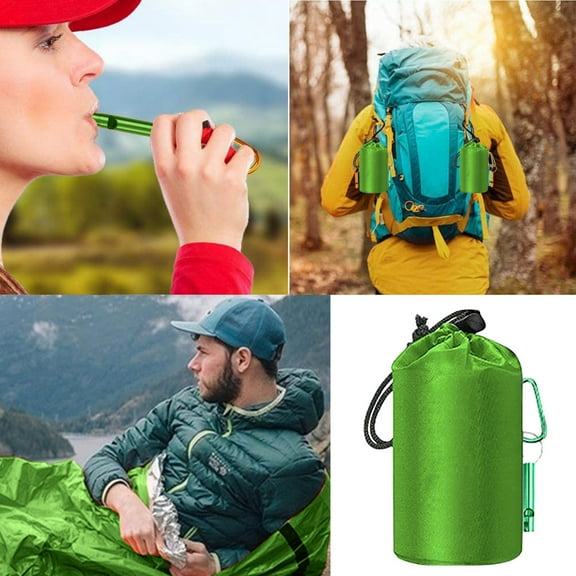 Ayprnig Emergency Sleeping Bag, Survival Bag with Whistle, Portable, Waterproof, Thermal, Insulation,Bivvy Bags,Camping Sleeping Bag, Survival Gear, Emergency Blankets Green