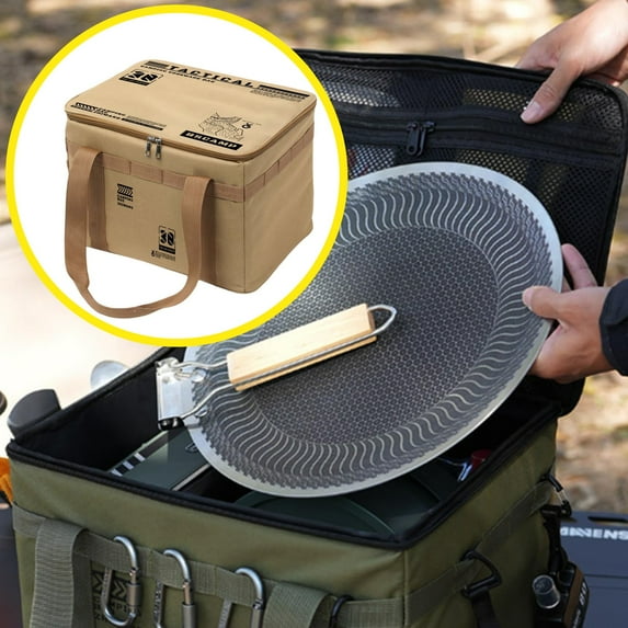 Ayprnig Large Capacity Outdoor Folding Storage Bag Waterproof Portable Camping & Picnic Organizer, Picnic Basket Set, Camping Kitchen Organizer, Foldable Organizer Carrier for Beach, Hiking Khaki