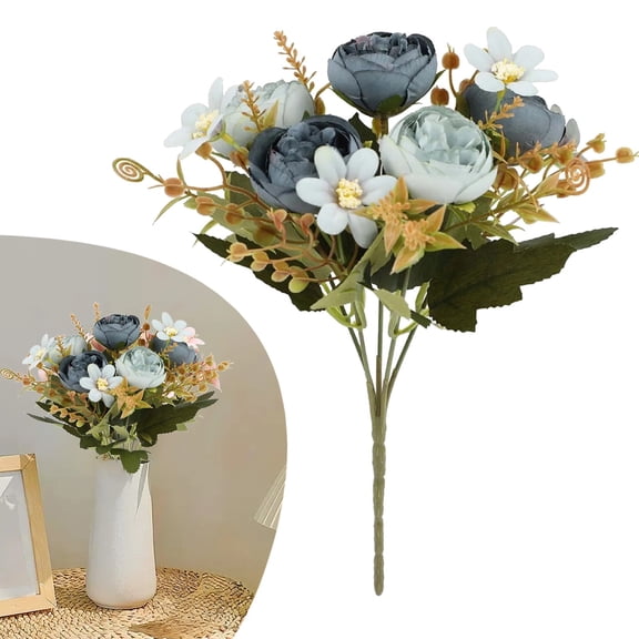 Ayprnig Peonies Artificial Flowers, Faux Peony Bouquet, Florals Arrangements for Farmhouse Home Wedding Table Centerpiece, Fake Plastic Flowers for Vase Decoration Blue 10.62 Inch