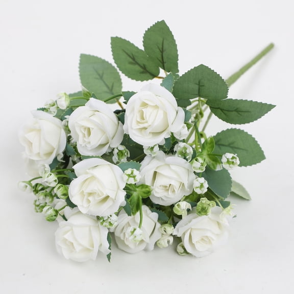 Ayprnig Rose Bouquets, Artificial Roses with Faux Baby's Breath Stems Leaves, Fake Roses for Valentine's Day Decorations, Wedding Bouquets, Centerpieces & Home Table Decor White 11.8 Inch