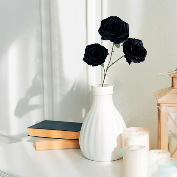 Ayprnig Single Artificial Rose, Realistic Fake Roses Faux Flowers with Long Stems, Real Touch Flowers, Gift for Anniversary, Home, Wedding, Valentines Day Decorations Black 20 Inch