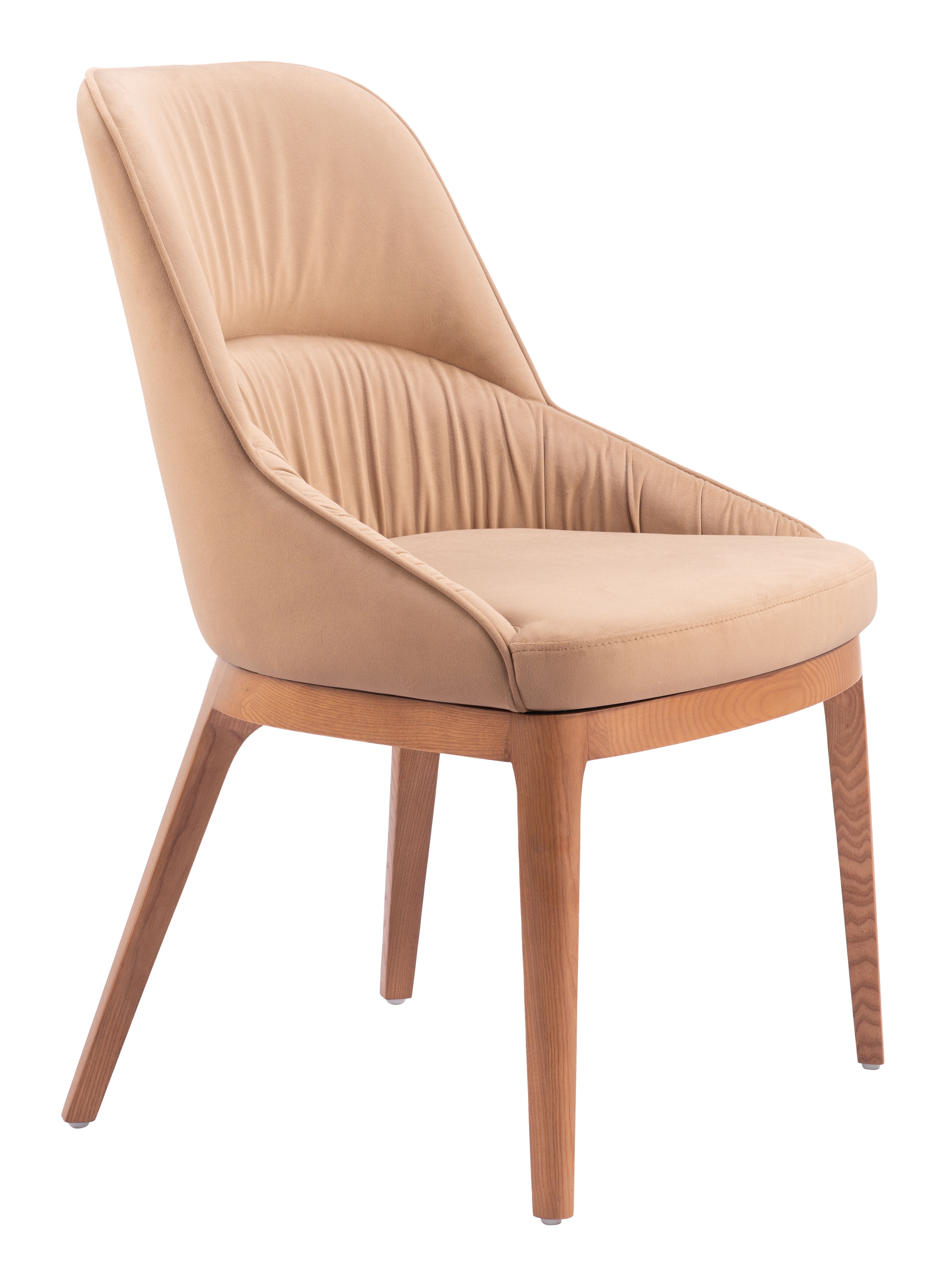 Tan Faux Leather Upholstered Side Chair with Wood Legs