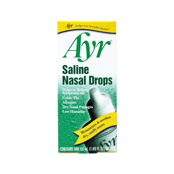Ayr Saline Nasal Drops, Cold/Flu, Allergy, Dry Nasal Passages Relief, Moisturizes & Soothes Dry Stuffy Noses, 1.69 fl oz