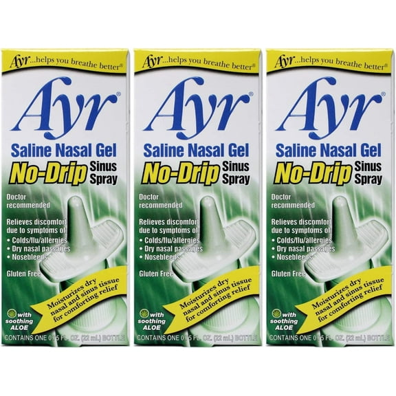 Ayr Saline Nasal Gel No-Drip Sinus Spray,0.75 Fl Oz (Pack of 3)