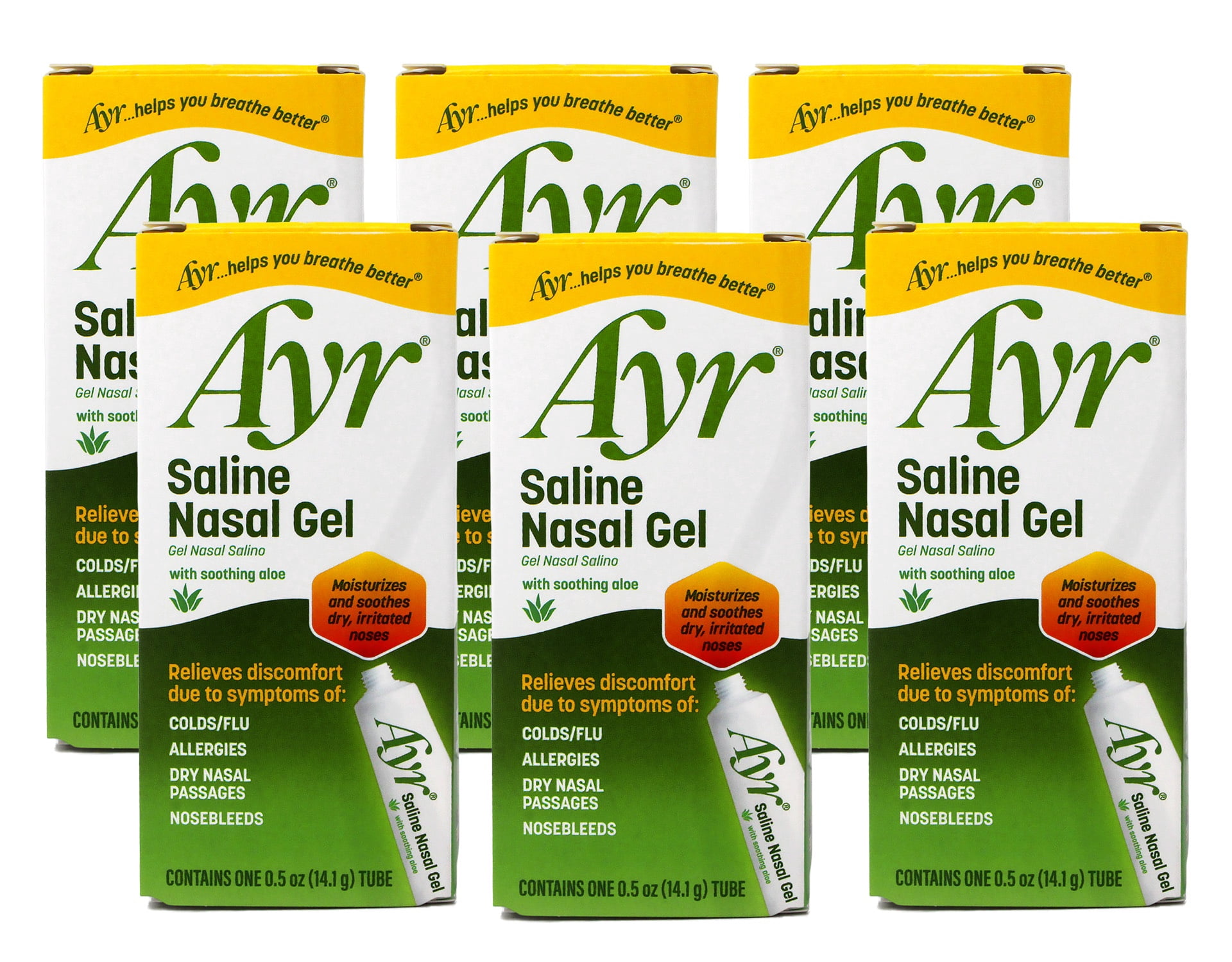Ayr Saline Nasal Gel with Aloe, 0.50 oz (Pack of 6)