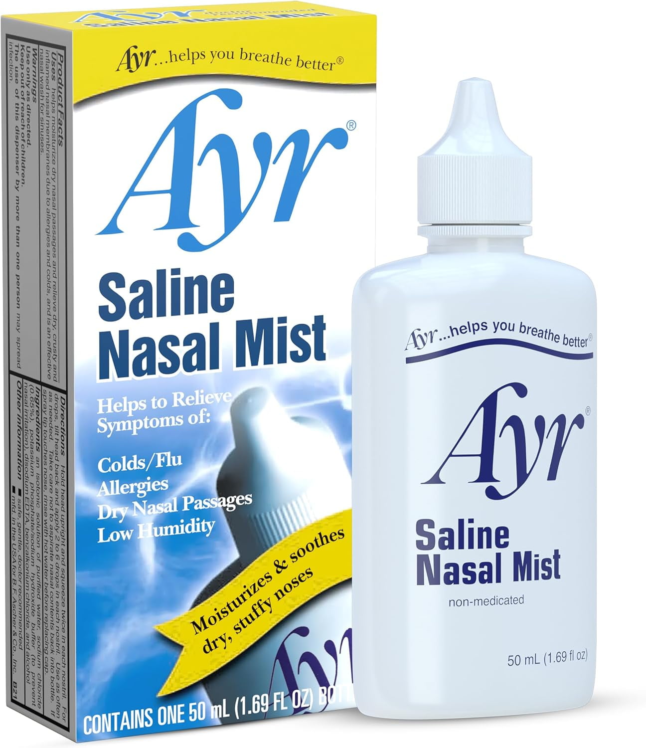 Ayr Saline Nasal Mist, 1.69 Fl Oz (Pack of 6) (Packaging may vary)