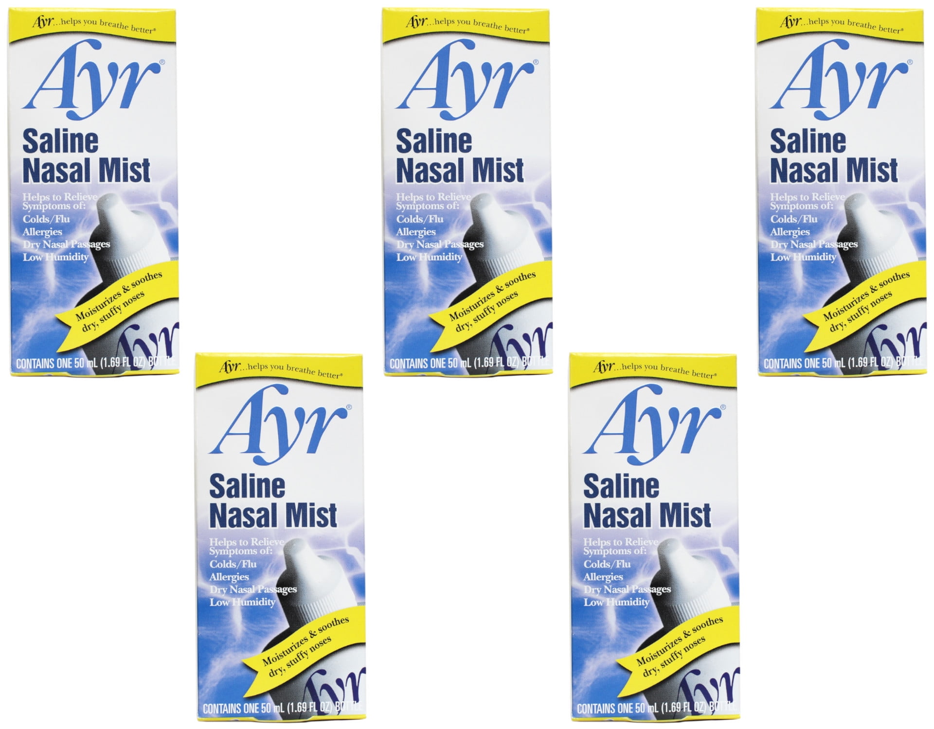 Ayr Saline Nasal Mist Non-Medicated Gluten Free 50 ml, 5-Pack