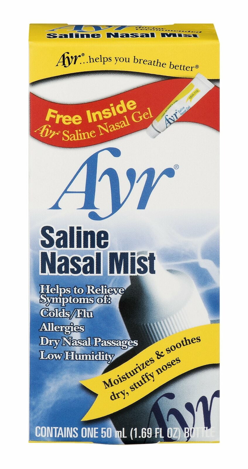 Ayr Saline Nasal Mist Non-Medicated Alcohol & Gluten Free 50 ml, 6-Pack