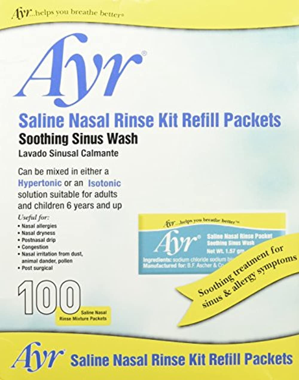 Ayr Saline Nasal Rinse Kit Refill, Soothe Sinus & Allergy Treatment ...