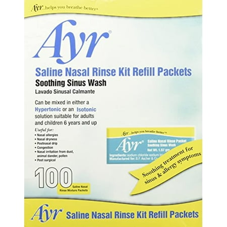 Ayr Saline Nasal Rinse Kit Refill, Soothe Sinus & Allergy Treatment, 100 ct
