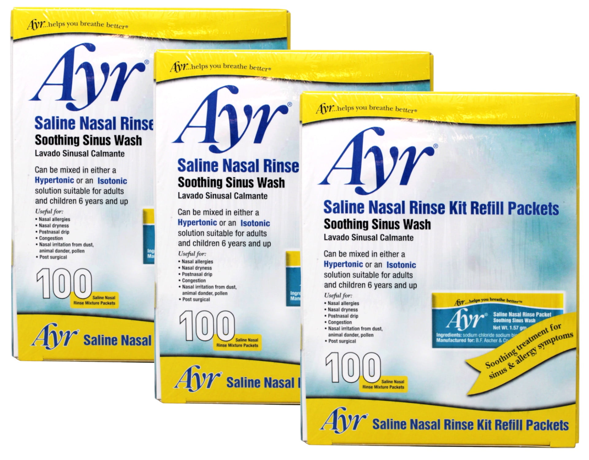 Ayr Sinus Rinse Kit Refill Packets - 100 Packs, 3 Pack