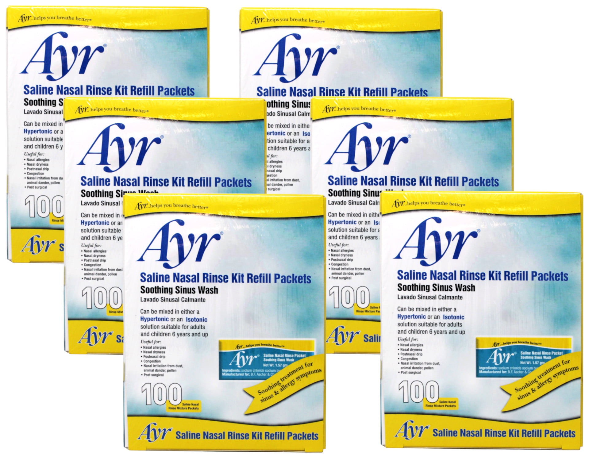 Ayr Sinus Rinse Kit Refill Packets - 100 Packs, 6 Pack