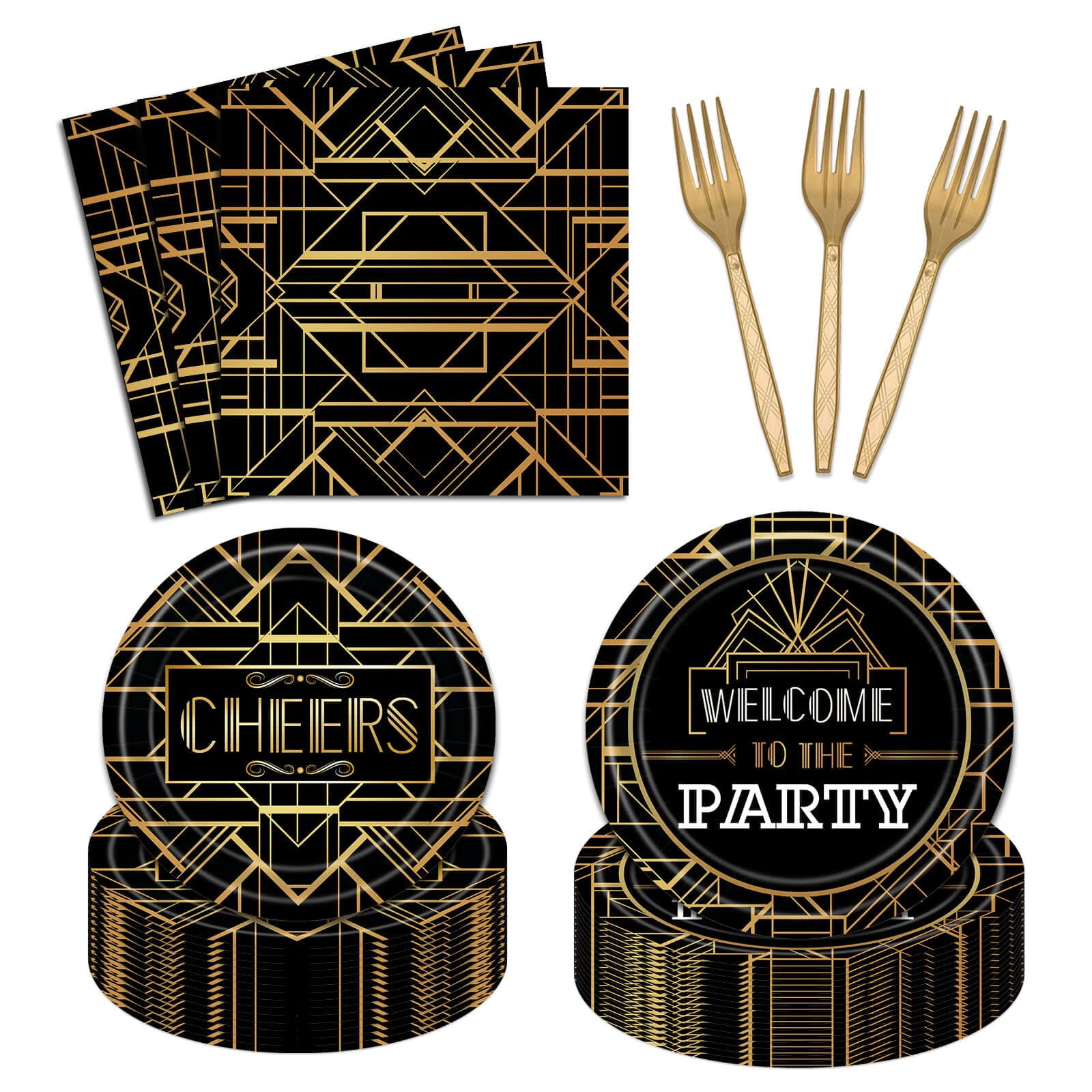 Aysimple 96 Pcs AJH3 Roaring 1920's Party Plates and Napkins Party ...