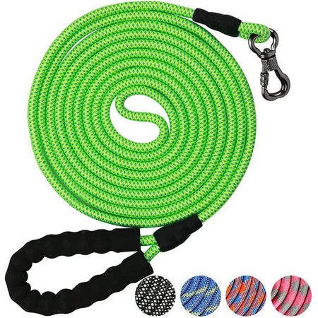 Aystkniet 10 mm 15 FT Rope Dog Leash, Nylon Pet Training Leash with Highly Reflective Threads and Comfortable Handle, Puppy Leash Lead for Small Medium Large Dogs Playing, Camping (Green, 15FT)