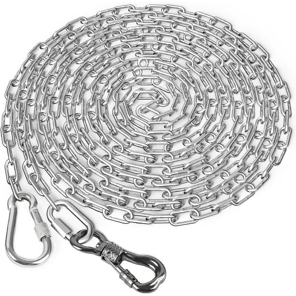 Aystkniet 25FT Chew-Resistant Dog Chain with Swivel Hook - Heavy Duty Stainless Steel Tie Out Cable for Large Dogs, Tangle-Free Outdoor Pet Runner for Yard, Camping & Hiking (3MM, 200lbs Capacity)