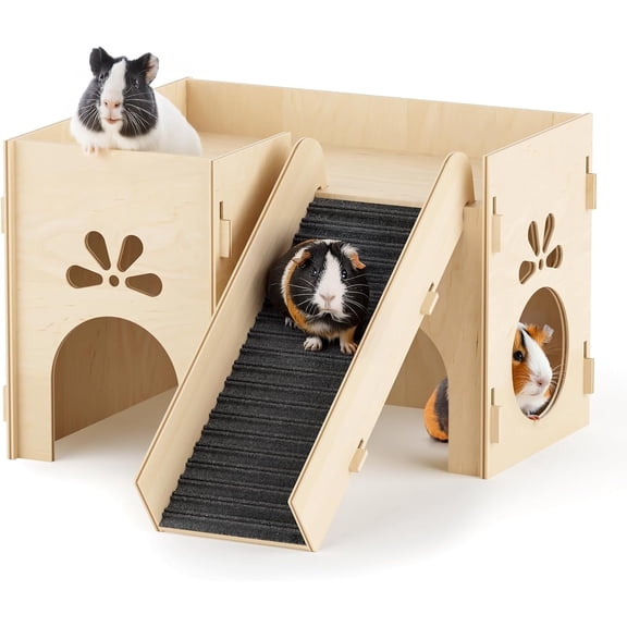 Aystkniet Basswood Two-Story Pet House, Sturdy, Non-Toxic, Chew Resistant