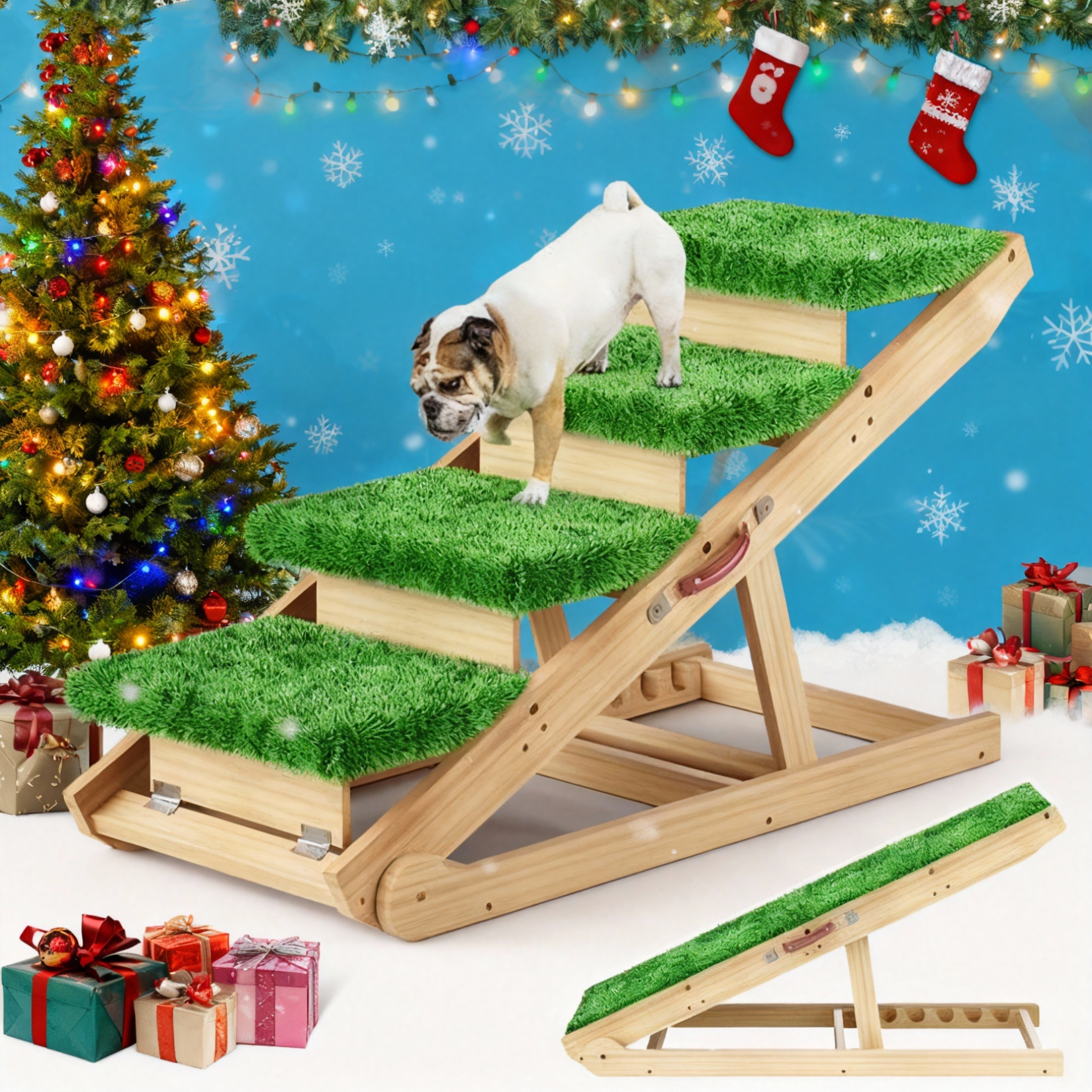 Aystkniet Dog Ramp for Bed, Large Small Dog Ramps Large Dog Stairs for High Beds,Pet Ramps,45" Long and Adjustable from 14" to 26", Folding Portable Doggie Car Ramps Steps for SUV, Bed, Couch