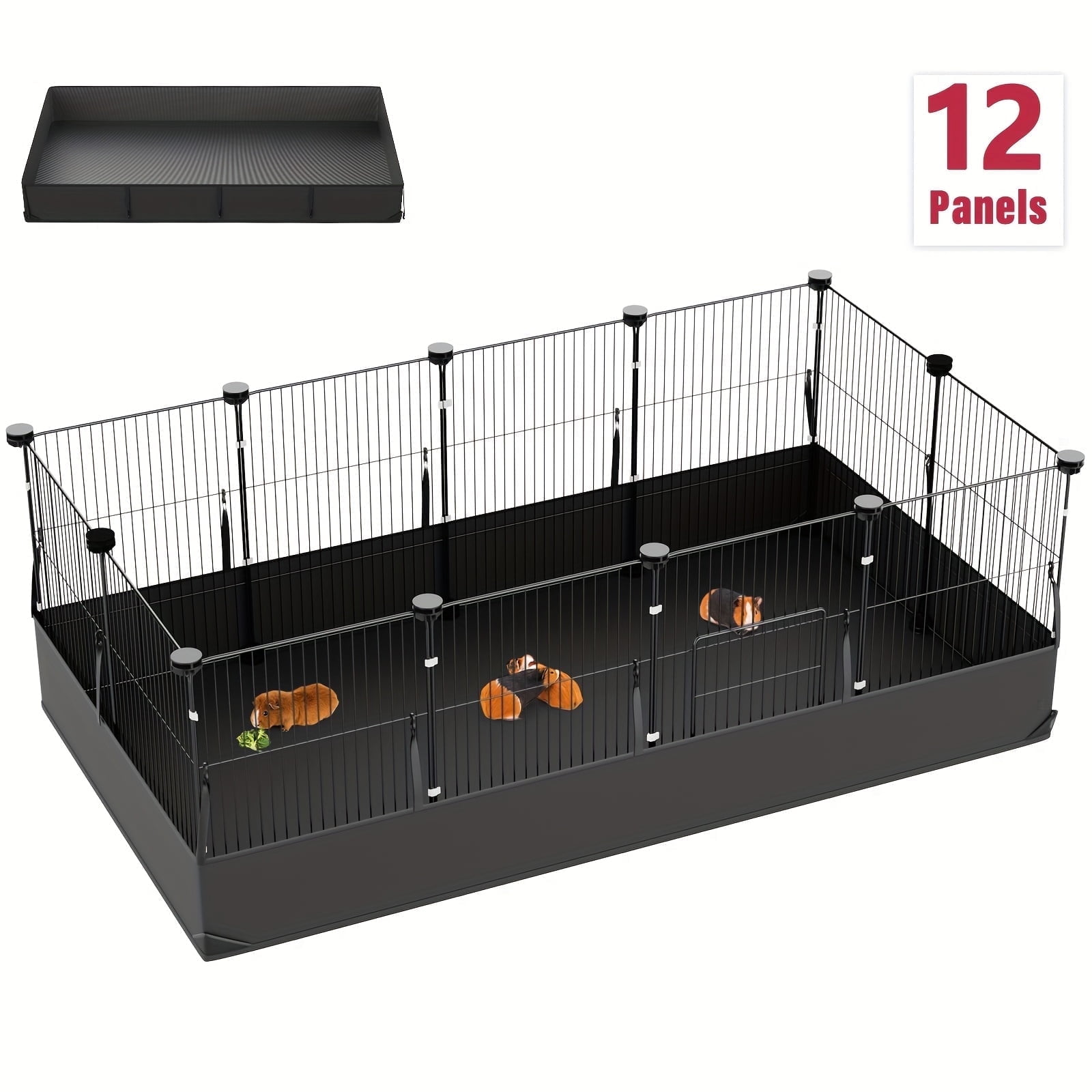 Small Animal Playpen, 12-Panel Metal Guinea Pig Cage with Waterproof Liner, DIY Rabbit Cage for Hamster/Ferret/Chinchilla, Indoor Outdoor Fence